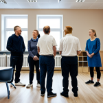 Focus on Rehabilitation**

"A modern rehabilitation center in Sweden, showing a diverse group of people participating in job training and counseling sessions, fully clothed, appropriate attire, safe for work, perfect anatomy, natural proportions, professional photography, family-friendly, emphasizing hope and positive change. The scene should include elements of Swedish design and reflect a supportive community."

**