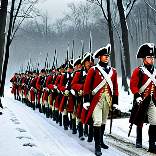 Home 5 미국 건국의 아버지 - **Image Prompt:** "A determined George Washington leading Continental Army troops through a snowy fo...